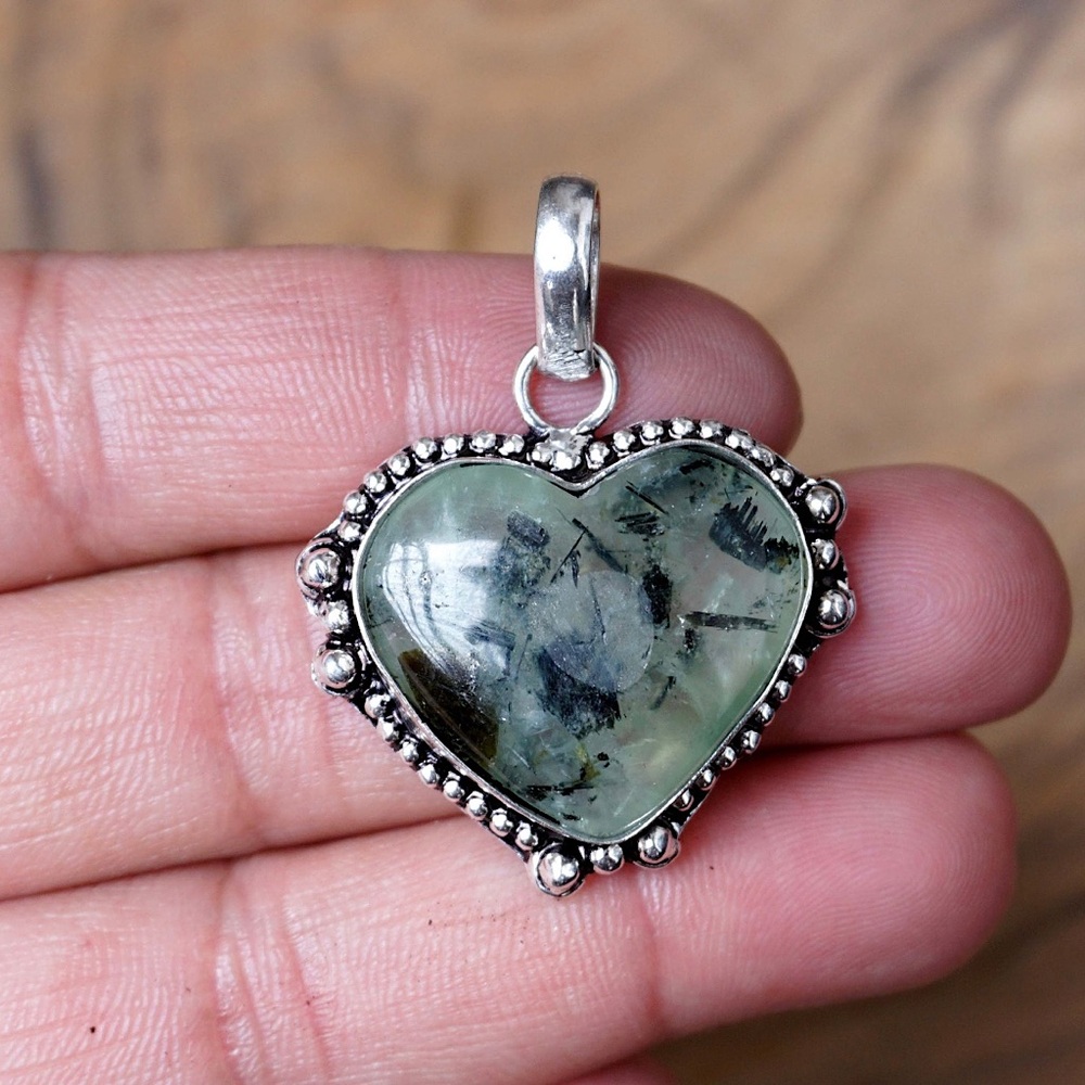 Prehnite heart cabachon